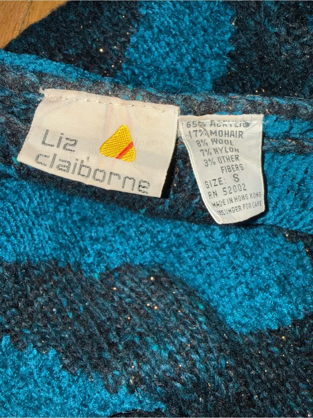 Claiborne Teal and Black Chevron Crewneck Sweater